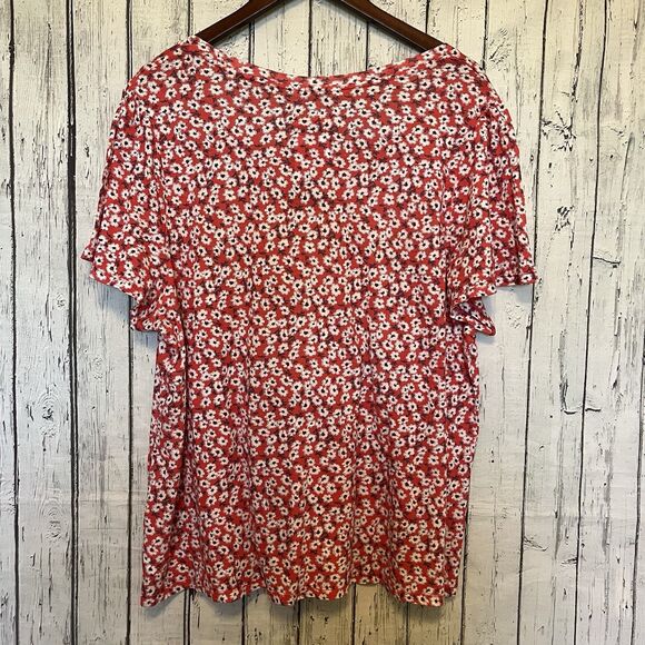 Lucky Brand Womens Red Multi Floral T-Shirt Size XXL Flutter Sleeve NWT - Picture 6 of 9